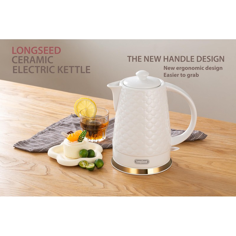 LONGSEED Ceramic Electric Kettle, 1.5L/1200W Boil Water Quickly and Easily