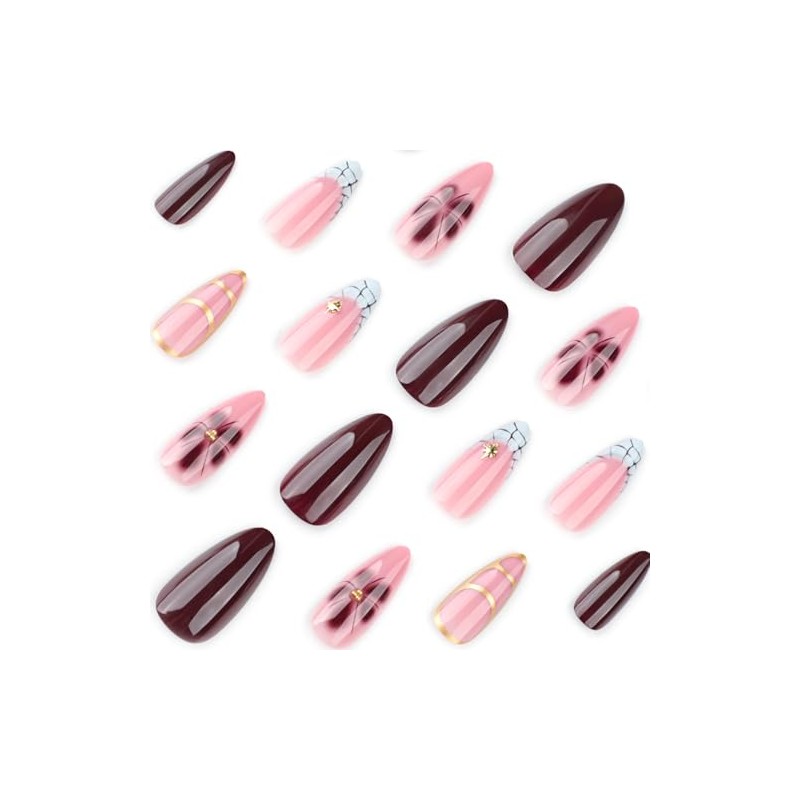 Uñas Postizas Almendradas Medianas, Uñas Nude, Uñas Postizas Con Ondas