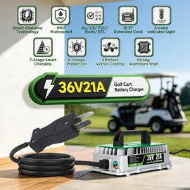21 Amp 36 Volt Golf Cart Battery Charger for EZGO/Yamaha/Club Car with Crowfoot Plug, Fully Auto Smart Charging IP67 Waterproof 36V Golf Cart Charger for Lead-Acid Batteries