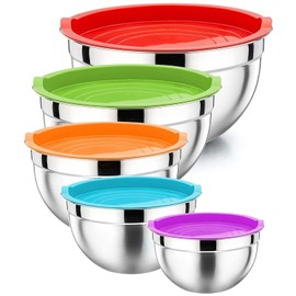 Hemasa Mixing Bowl with Lid Set of 5 Stainless Steel Nesting Salad Bowl Set for Prepping Mixing and Serving