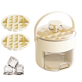 Ice Cube Tray with Lid and Bin,Double Layer Ice Maker Ice Trays for Freezer Ice Container,Pull-Out Ice Drawer with Portable Handle,2 Large Ice Molds,White