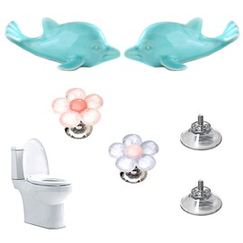 YOUDMEARUD Decorative Ceramic Dolphin Toilet Bolt Covers with Flower-Shaped Push Rods – Elegant Bathroom Upgrade & Rusty Bolt Solution（blue-green）