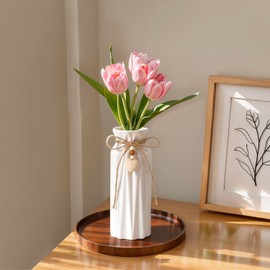 UoYeet 21CM Ceramic Vase with Geometric Pattern, Decorative White Vase with Jute Rope & Heart Charm for Flowers and Pampas Grass, Home Décor, Table Centerpieces,