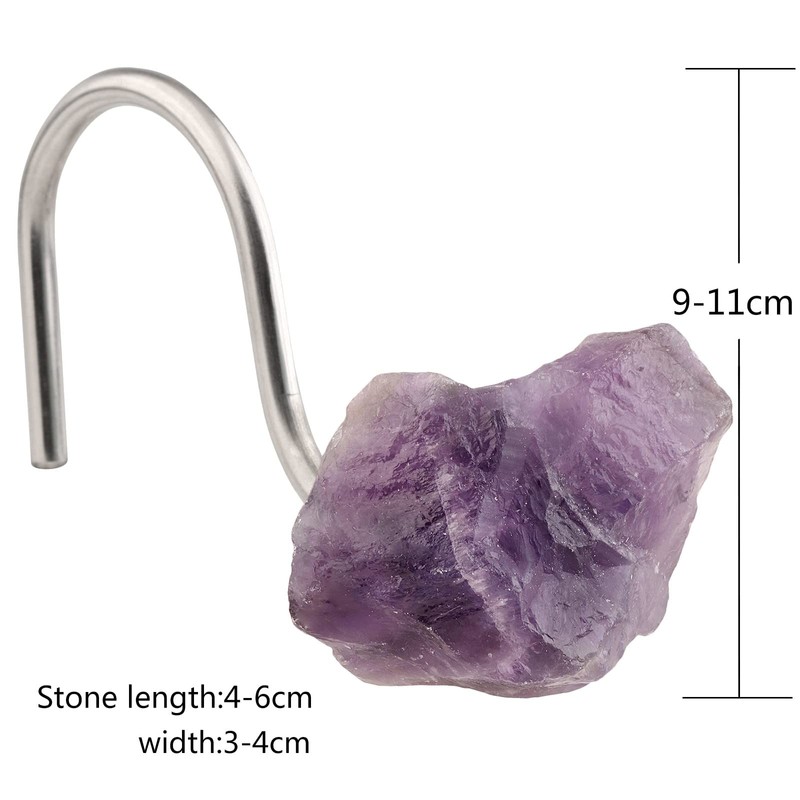 mookaitedecor Set of 4 Natural Amethyst Crystal Shower Curtain Hooks,