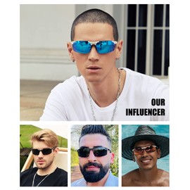 DUCO 8177 Men's Sunglasses, Polarized Sports Sunglasses, UV400, Hanko, Sangurasu, AL-MG Alloy, Ultra Lightweight Sunglasses for Men, For Driving, Bicycling, Fishing, Running, Golf, Silver Frame Blue