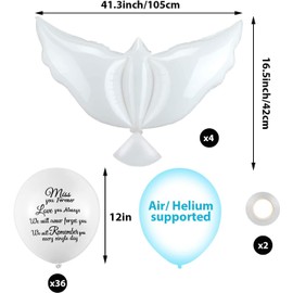 36 Pieces White Memorial Balloons with 4 Pieces Peace Dove Balloons Pigeon Bird Balloons Funeral Remembrance Helium Balloons for Condolence, Funeral, Anniversary, Memorial Services