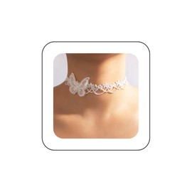 Inilbran Boho Lace Butterfly Choker Necklace White Hollow Lace Choker Gothic Lace Collar Necklace Vintage White Lace Clavicle Necklace Jewellery for Women and Girls