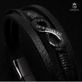 UNIQAL Personalised Leather Bracelet with Engraving "Shape" Men Women Leather Bracelet Men Magnetic Closure Handmade in Germany, Leather, No Gemstone