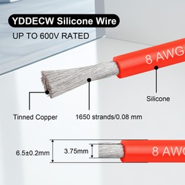8 Gauge Silicone Wire (25ft Red & 25ft Black), 8 AWG Electrical Cable 0.08mm Tinned Copper Core High Temperature Resistant Wire, Soft and Flexible for RC Cars, Boat, Drones etc