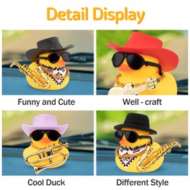 wonuu - Decoración de pato de goma para coche, diseño de pato de coche, accesorios de decoración con mini sombrero, instrumentos musicales, sombrero de vaquero rojo C