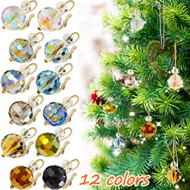 24 Pcs Crystal Glass Christmas Balls Ornaments,Mini Colorful Prism Ball,Hanging Christmas Tree Decorations Ornament for Christmas,Wedding,Party,Home Decor,12 Colors,0.89 Inch