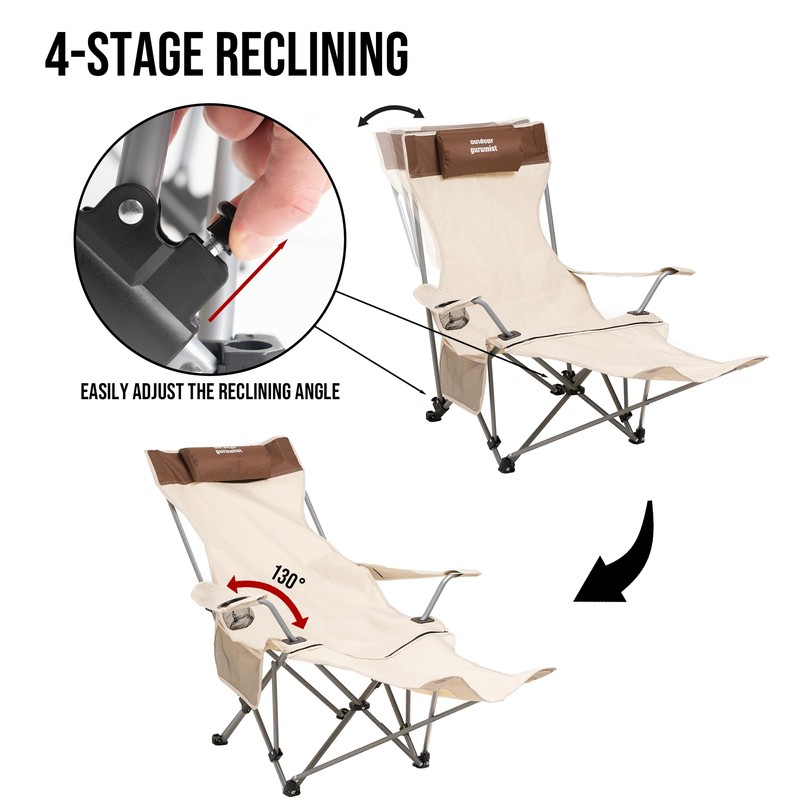 Outdoor Gurumist Folding Camping Chair with Footrest, Tan/Brown