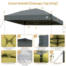 Leader Accessories Deluxe Replacement Canopy Top for 10 X 10 Straight Canopy Frame with Air Vent, UPF 50+ and Waterproof, Canopy Cover Only - Grey