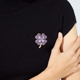 Rhinestone Purple Clover Leaf Brooch Pin for Women Girls Unisex Vintage Crystal Flower Brooches Lapel Pins Lucky Decor Dress Accessories Christmas Birthday Thanksgiving Jewelry Gift