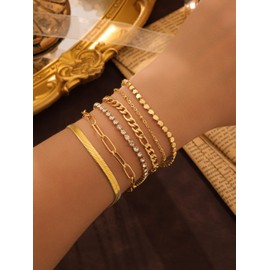 Jwicklirrng-Waterproof Gold Bracelets Set for Women Trendy, Dainty 14K Real Gold Plated Jewelry Fashion Stackable Tennis Beaded Figaro Herringbone Paperclip Link Bracelet Pack Stack Gifts for Women