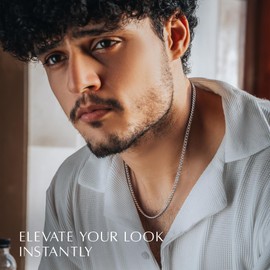 RTZN® Cuban Link Chain for Men – 3.5mm Cuban Mens Silver Chain – Premium Diamond-Cut Stainless Steel Necklace for Men – NON-TARNISH & 100% Waterproof Luxurious Men Jewelry Necklace (24" Inches)