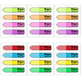 Tatuo 600 Pcs Sign Here Tabs Colored flag Stickers 8 Colors with Dispenser Arrow Flag Easy to Post for Notary Books Paper (Sign Here Style)