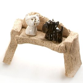 EnigmaSupplies Westie & Scotty Terrier Duo: Small White & Black Dogs on Bench
