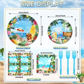 96 Pieces Hawaiian Aloha Plates and Napkins Tableware Set - Tropical Luau Beach Theme Disposable Dinnerware with Paper Plates Napkins and Forks for Summer Party Supplies, Hawaii Party Decor, Serve 24