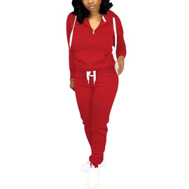 Nimsruc Two Piece Outfits For Women Jogging Suits Casual Jogger Tracksuit Long Sleeve Sweatsuit Pants Sets Big Red L