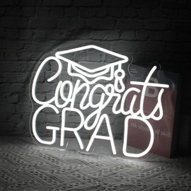 Jesalah Congrats Grad Neon Sign Led letters Neon Sign Graduation Party Neon Light USB White Sign For Wall Decor Dorm class Room Birthday Event Party Backdrop Decoration