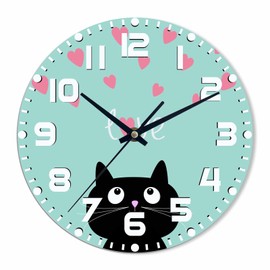 NOMEDOGYIM Black Cat Wall Clock Pink Heart and Cute Cartoon Cat Battery Powered Wall Clock Silent Non Ticking 10 Inch for Living Room, Kitchen, Home,Bathroom, Bedroom