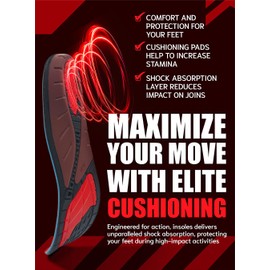 Flex Fit Sport Insoles - Medium Arch Support Inserts - Running Insoles for Sneackers - Shoe Inserts for Men and Women (Red, XL)