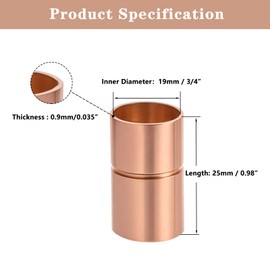 Hordolry Straight Copper Coupling Fittings, 3/4 Inch Copper Pipe Welding Joint Connector Adapter for HVAC Air Conditioner, Sweat End Pipe Fitting with Rolled Tube Stop, Pack of 4