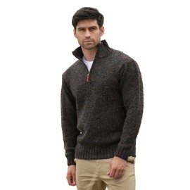 Aran Crafts Men's Irish Cable Knitted Wool Half Zip Sweater (Z2040-LARGE-GRA)