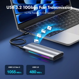 GRAUGEAR M.2 SSD Aluminiumgehäuse, 10Gbps, NVMe & SATA, USB 3.2 Gen2, Unterstützt 2280/2260/2242, Dynamic RGB Lighting, Kühlkörper, Werkzeuglos