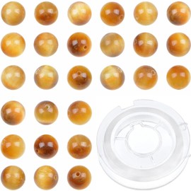 Bymitel 210pcs Crystal Beads Stone Gemstone Round Energy Healing Loose Beads with Stretch Cord for Jewelry Making Bracelets Anklets (Light Yellow Tiger's Eye, 4mm 210pcs)