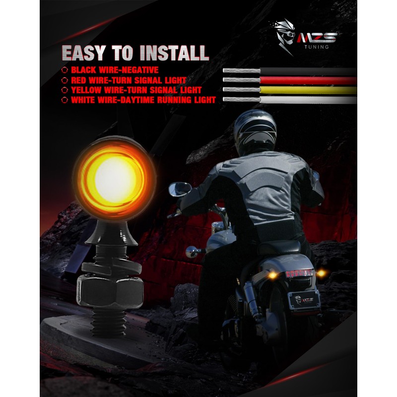 MZS Motorcycle LED Turn Signals, Front Light Amber+Amber and Rear