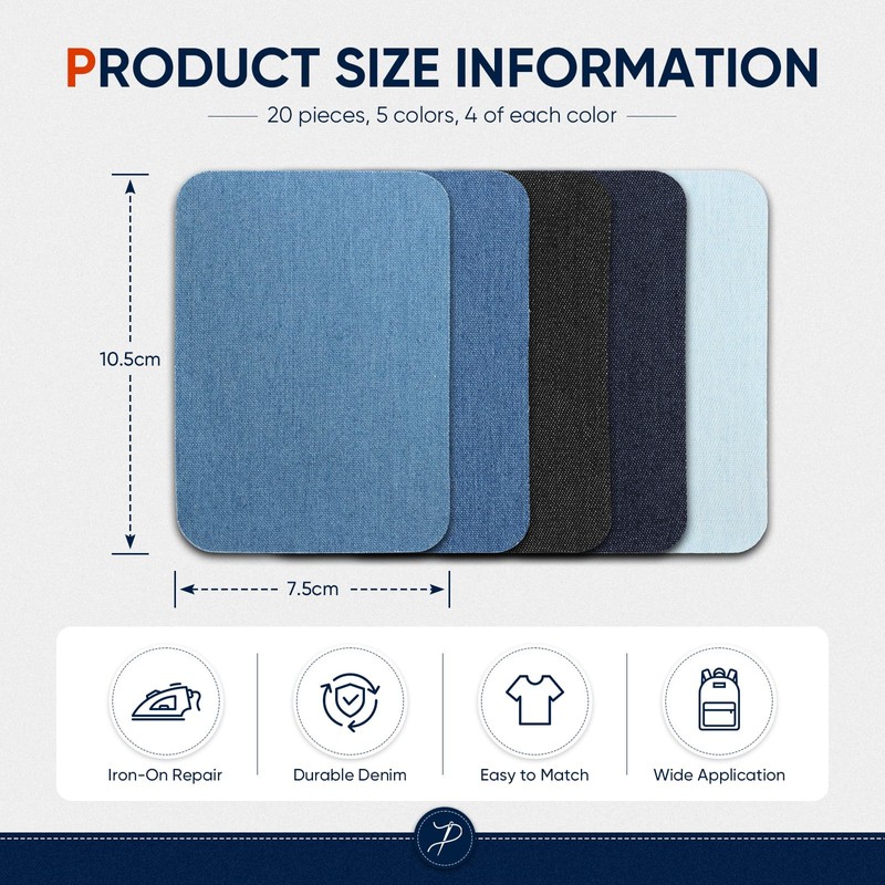 Iron on Patches for Jeans, 20pcs Denim Patches for Inside