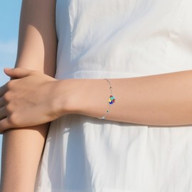 AXOMY Autism Awareness Bracelet 925 Sterling Silver 7 Chakra Puzzle Piece Heart Shape Bracelet ASD Autism Jewelry Gifts for Women