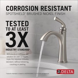 Delta Geist Brushed Nickel Bathroom Faucet 1 Hole, Single Hole Bathroom Sink Faucet for Vanity, Push-Pop Drain Assembly, SpotShield Brushed Nickel 15864LF-SP