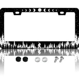 KDQEP Bigfoot Coniferous Forest License Plate Frame,Moon Phase Star License Plate Frame,Rust-Proof Waterproof Stainless Steel 2 Hole License Plate Holder for Men Women 12.2 X 6 Inch