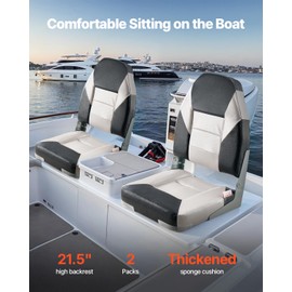 VEVOR Boat Seats, High Back Boat Seat 2 Pack, Folding Fishing Boat Seat with Thickened Sponge Cushion & Waterproof PVC Leather, Aluminum Alloy Hinges, Flip Up for Boats, Yachts, Ships, Black & Grey