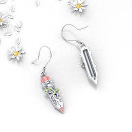 Pencil Earrings for Teachers Sterling Silver Dangle Drop Pencil Earrings Back To School Teacher Appreciation Jewelry Gift, Sterling Silver, Cubic Zirconia