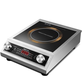 DRINTON Induction Cooker, 2200W Commercial Induction Cooktop, Large Countertop Burner with 10 Cooking Functions & Dual IGBT for Safe Use, Portable Stainless Steel Hot Plate with 3 Hours Timer, 120V