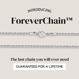 KISPER 24k White Gold Rope Chain Necklace –Thin, Dainty, White Gold Plated Stainless Steel Jewelry for Women & Men with Lobster Clasp