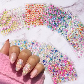 30 Sheets Flower Nail Art Stickers Decals Colorful Flower Nail Stickers 3D Self Adhesive Cute Daisy Floral Nail Decals Heart Nail Supplies Nail Art Design Decoration Accessories for Women DIY Manicure