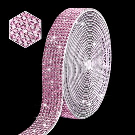 GUGANEL Self Adhesive Light Purple Rhinestone Ribbon Strips, 3 Yards Bling Crystal Ribbon Rhinestone Sticker with 2 mm Rhinestone for DIY Car&Craft Decoration Wedding Christmas Gift (Light Purple)