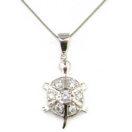 Solid 925 Sterling Turtle Tortoise Stone Set Pendant & 16" Sterling Silver Chain Necklace