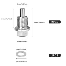 Pack of 2 Magnetic Oil Drain Plug, Aluminium Alloy Magnetic Oil Pan Pan Made of Return Drain Plug Adapter with Seals, Magnetic Car Oil Screw (M14 x 1.5)