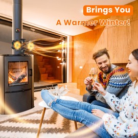JossaColar Wood Stove Fan Heat Powered | 12-Blade Non Electric Heat Activated | Cocoon Fan for Fireplace/Pellet/Log Burner with Stove Thermometer | Wood Stove Accessories