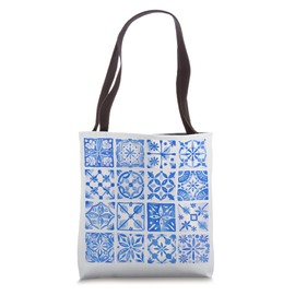 Aesthetic Blue Mosaic Look Mediterranean Tiles Pattern Art Tote Bag