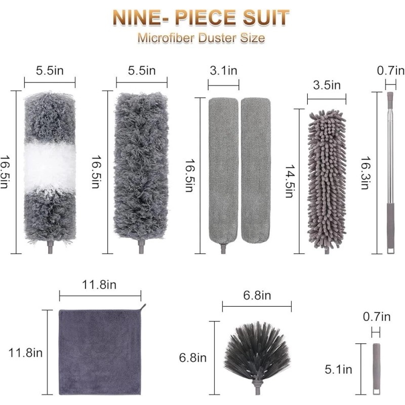 Microfiber Duster for Cleaning Fan, High Ceiling, Blinds, Gray, Silver