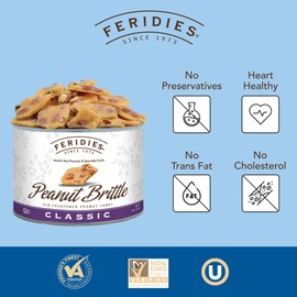 FERIDIES Old Fashioned Gourmet Peanut Brittle, Homemade Candy with Extra-Large Virginia Peanuts - 16 Oz Tin
