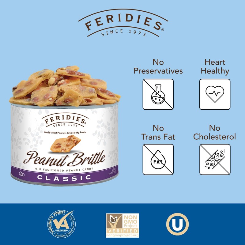 FERIDIES Old Fashioned Gourmet Peanut Brittle, Homemade Candy with Extra-Large