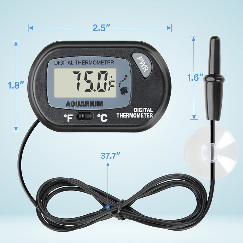 Simple Deluxe LCD Digital Aquarium Thermometer, Reptile Fish Tank Water
